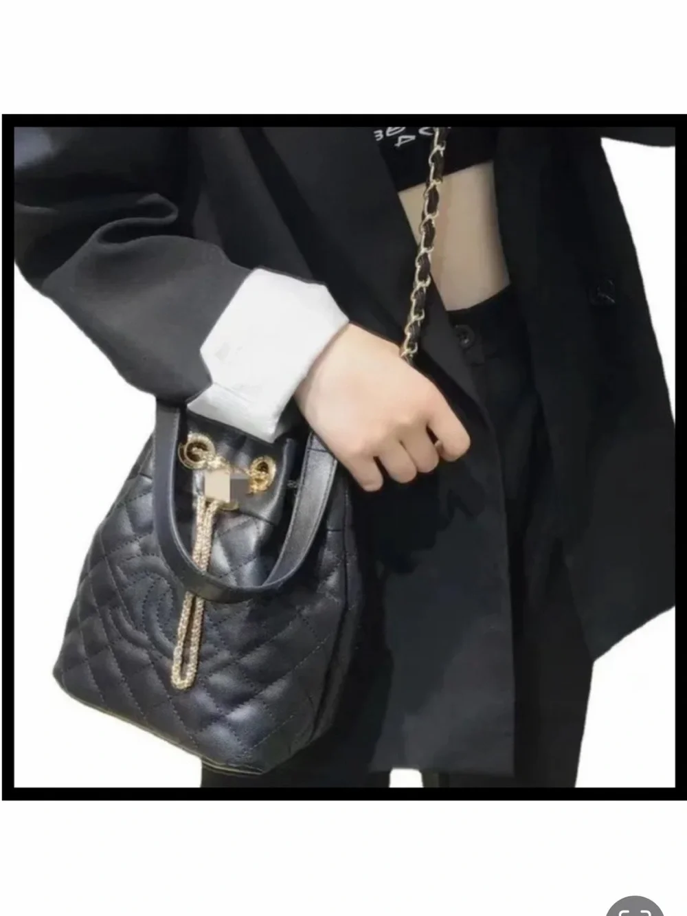 CHANEL Black Quilted Drawstring Bucket Bag with Gold Hardware VIP GWP - Picture 8 of 14